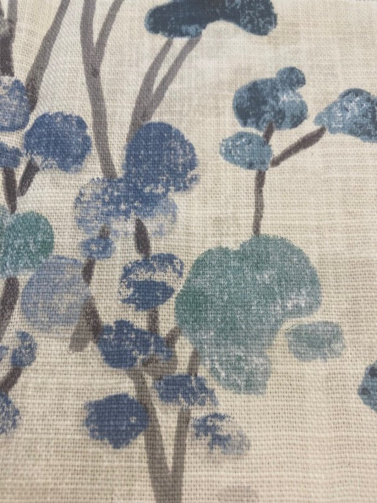 Teal Berry Bunches on Slubbed Cotton Furnishing