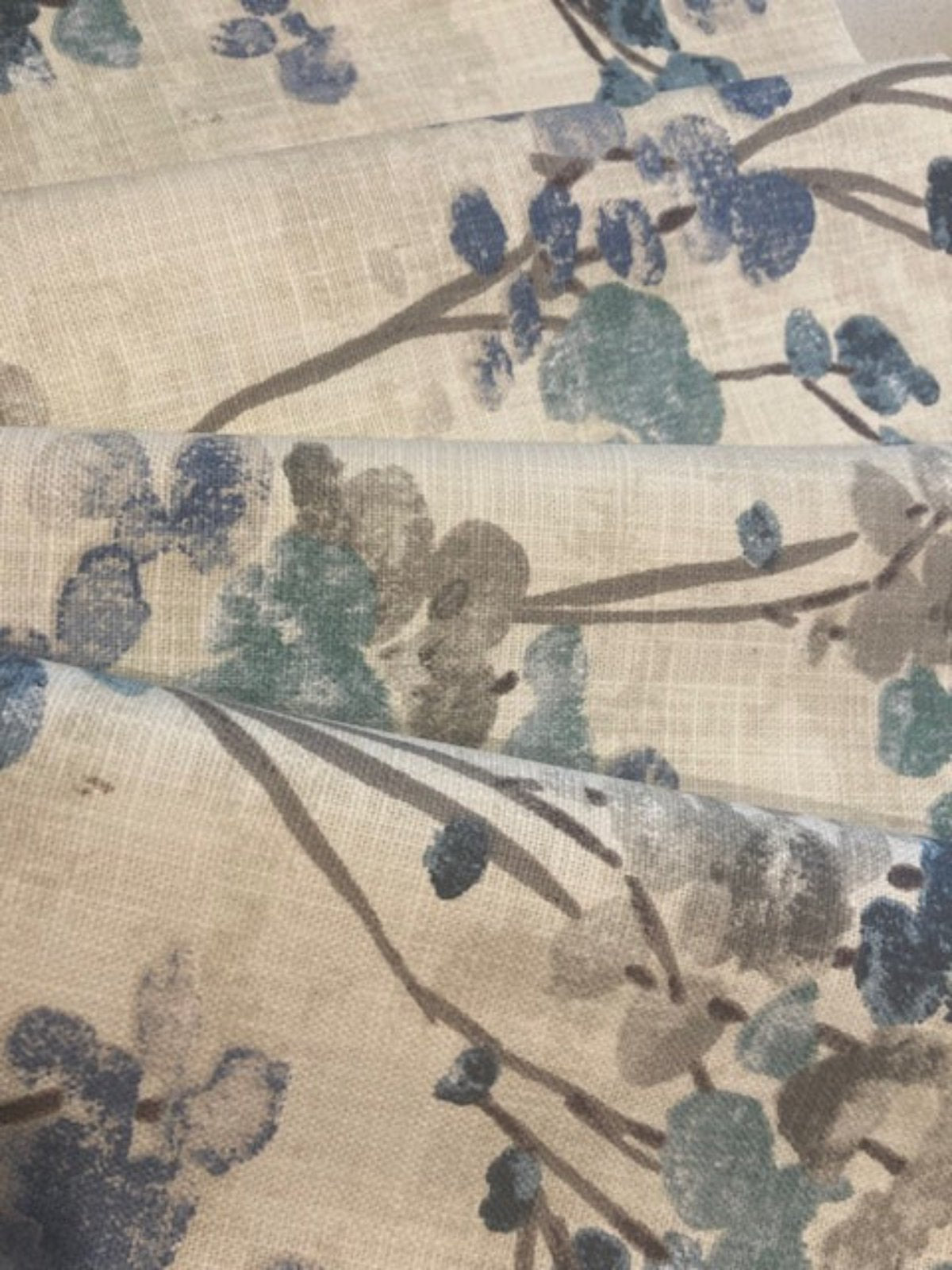 Teal Berry Bunches on Slubbed Cotton Furnishing