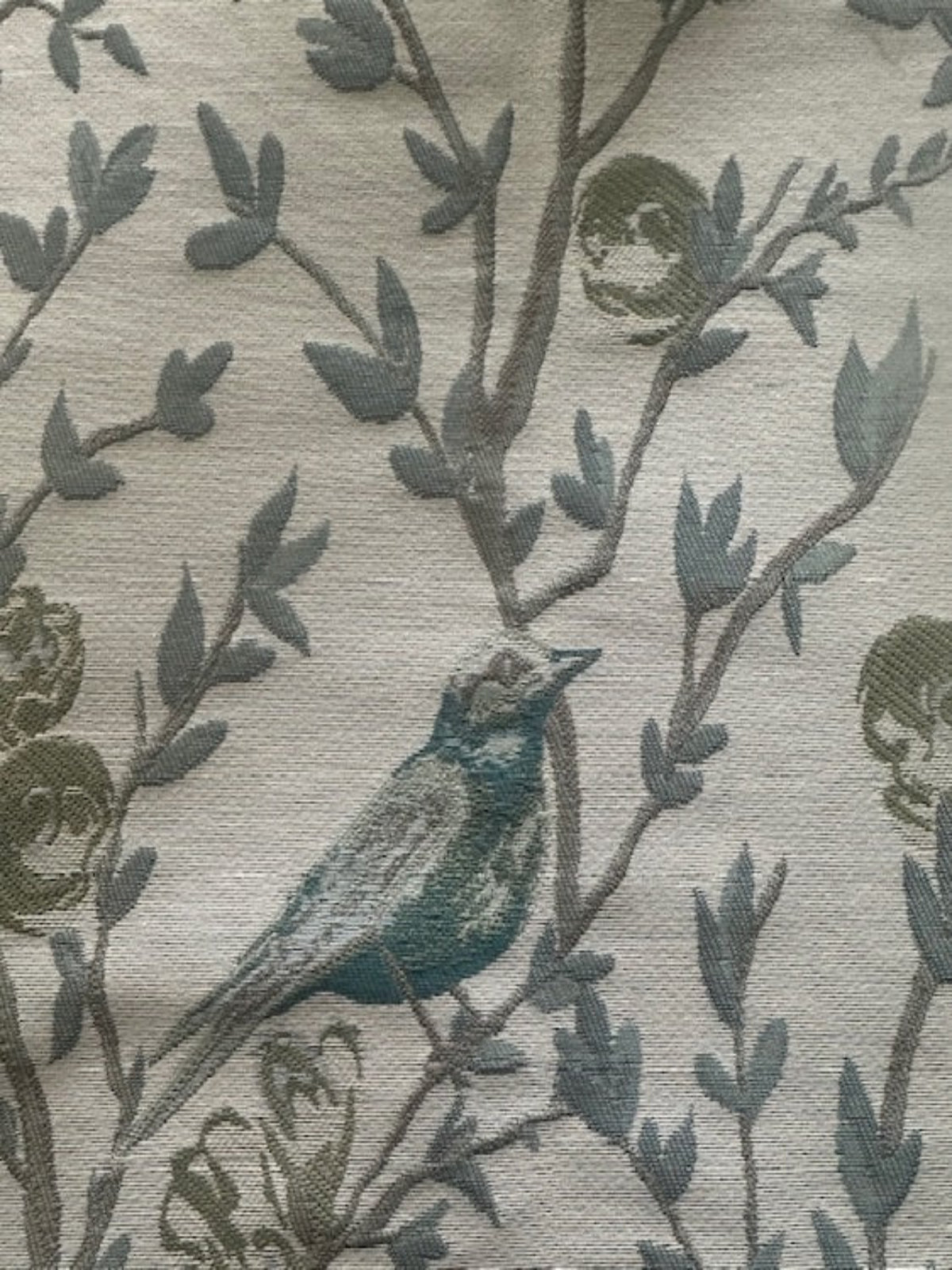 Persian Green Jacquard Trailing Branches with Perching Birds Furnishing