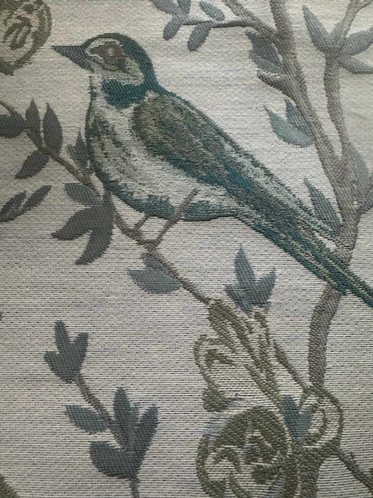 Persian Green Jacquard Trailing Branches with Perching Birds Furnishing
