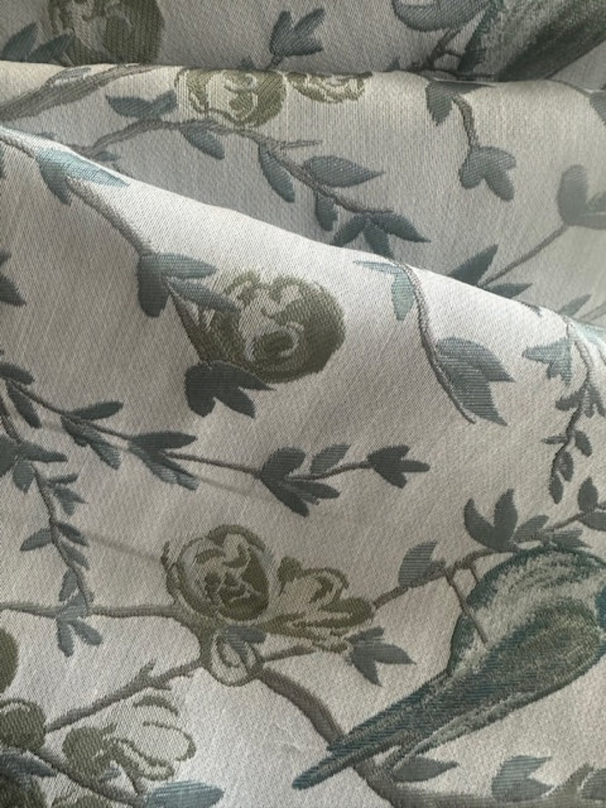 Persian Green Jacquard Trailing Branches with Perching Birds Furnishing