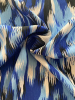 Royal Blue Abstract Waves on Crinkle Chiffon