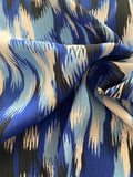 Royal Blue Abstract Waves on Crinkle Chiffon