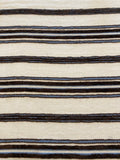 Brown & Blue Raised Embroidered Stripe on Cream Cotton, Stripes Run Across the fabric