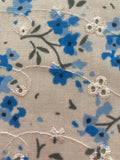 Cobalt Blue Flower Bunches on Embroidered Broderie Anglais, Cotton Feel