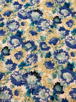 Blue & Pale Yellow Sunflowers on Cotton Lawn