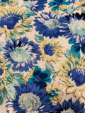 Blue & Pale Yellow Sunflowers on Cotton Lawn