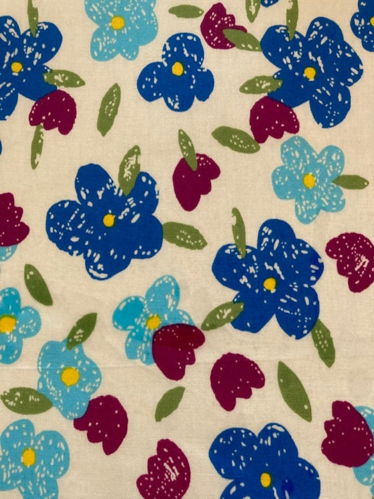 Blue & Cerise Blotched flowers on Cream Cotton Lawn