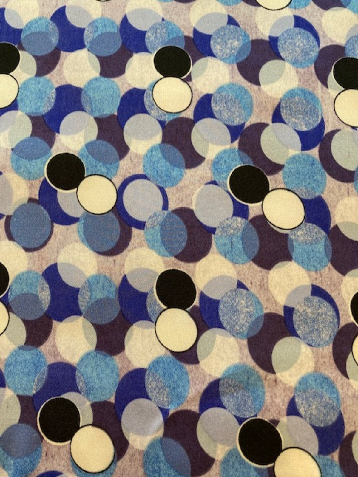 Blue Overlapping Circles on Silky Satin