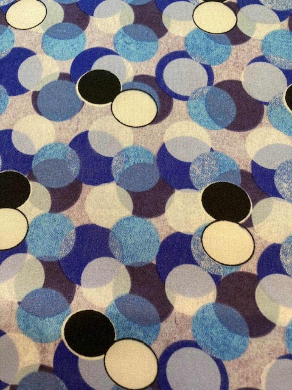 Blue Overlapping Circles on Silky Satin
