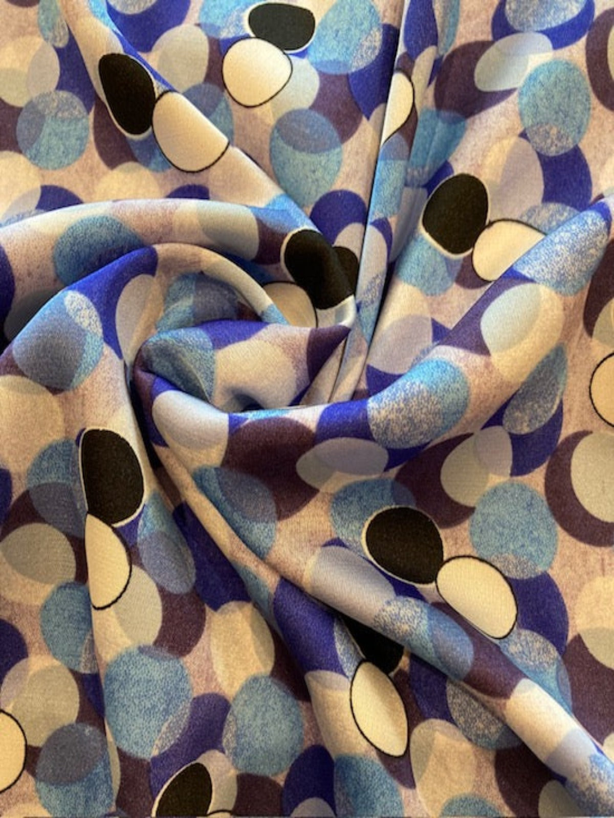 Blue Overlapping Circles on Silky Satin