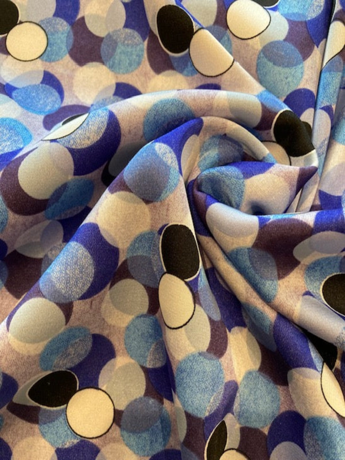 Blue Overlapping Circles on Silky Satin
