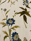 Olive/Teal Hedgerow Flowers on Slubbed Cotton&nbsp;