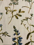 Olive/Teal Hedgerow Flowers on Slubbed Cotton&nbsp;