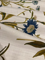 Olive/Teal Hedgerow Flowers on Slubbed Cotton&nbsp;