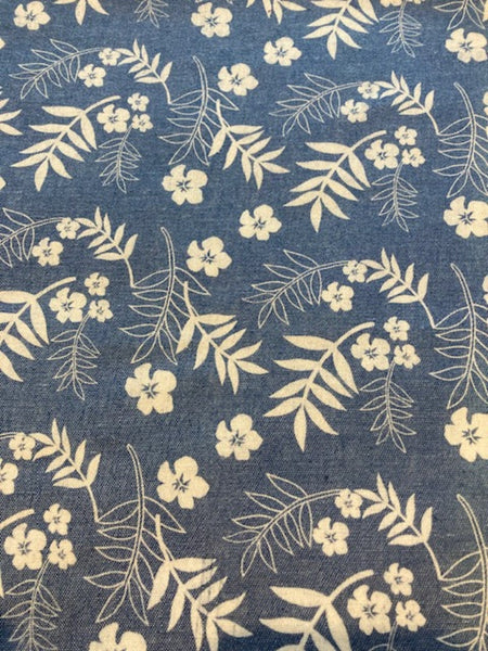 Blue Denim Chambray Leaf & Flower Print