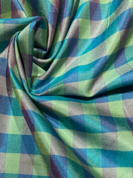 Purple/Green Irridescent Silk Habotai Check