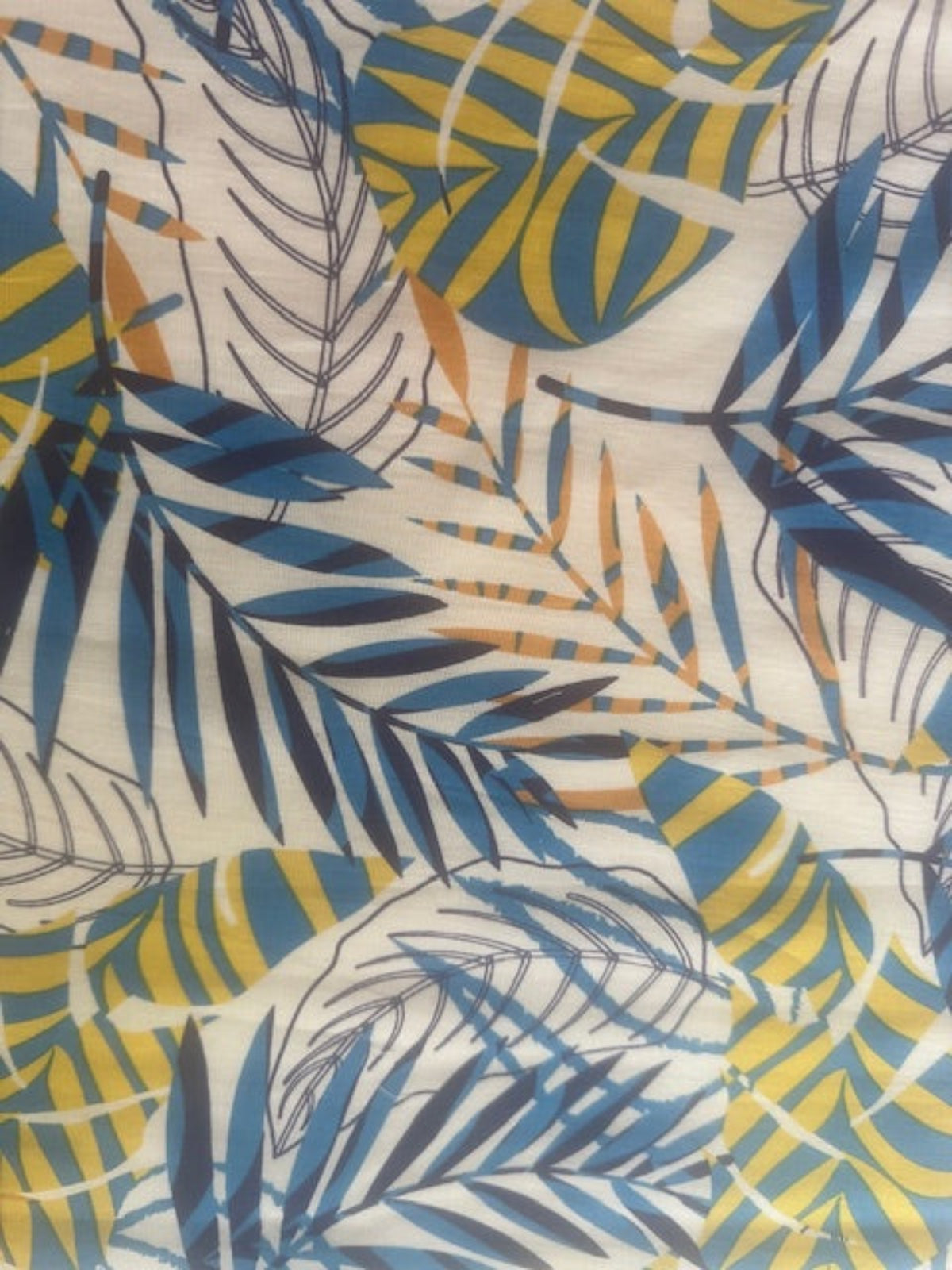 Blue/Yellow Fern Print on Cotton Lawn