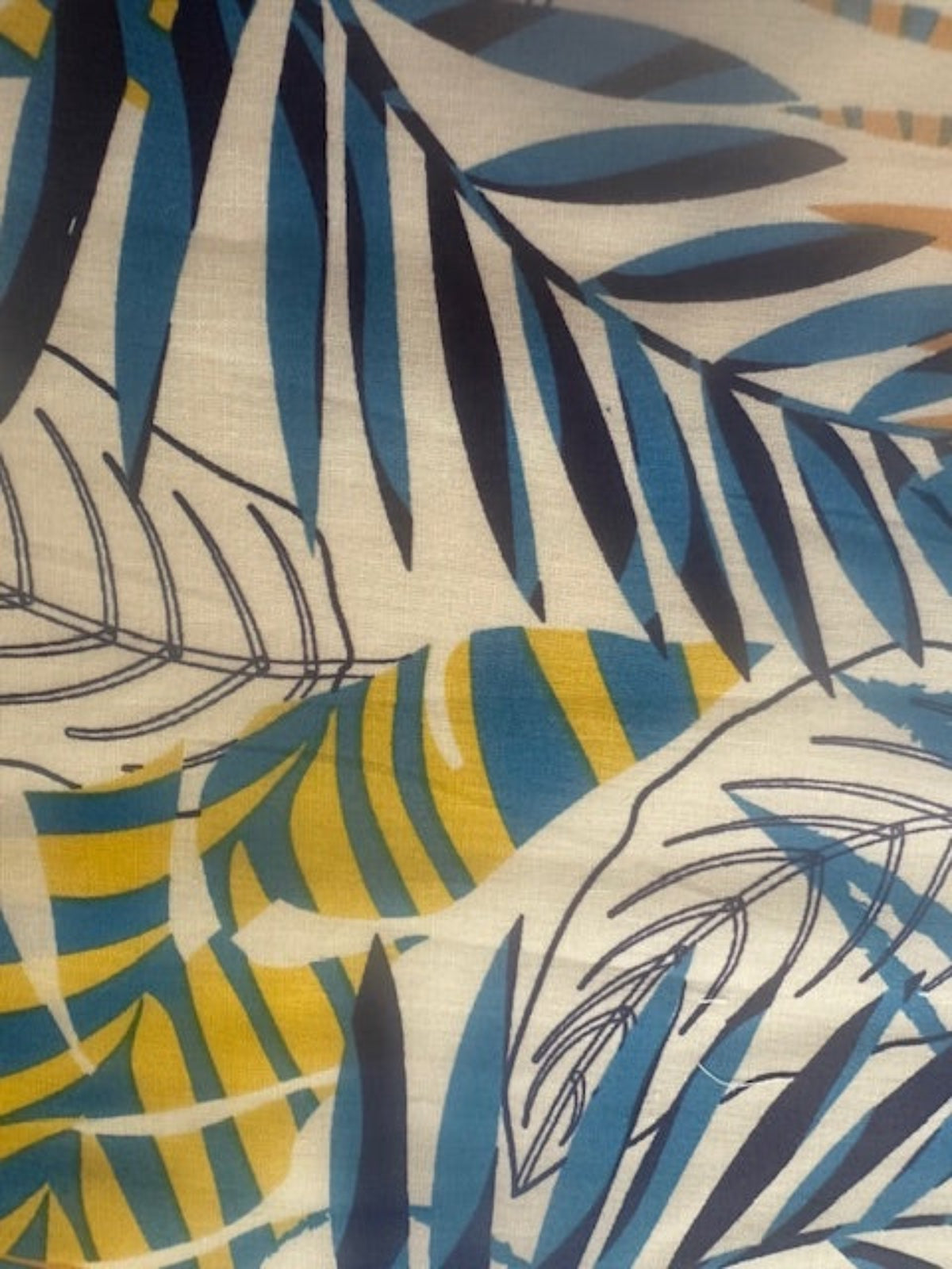 Blue/Yellow Fern Print on Cotton Lawn