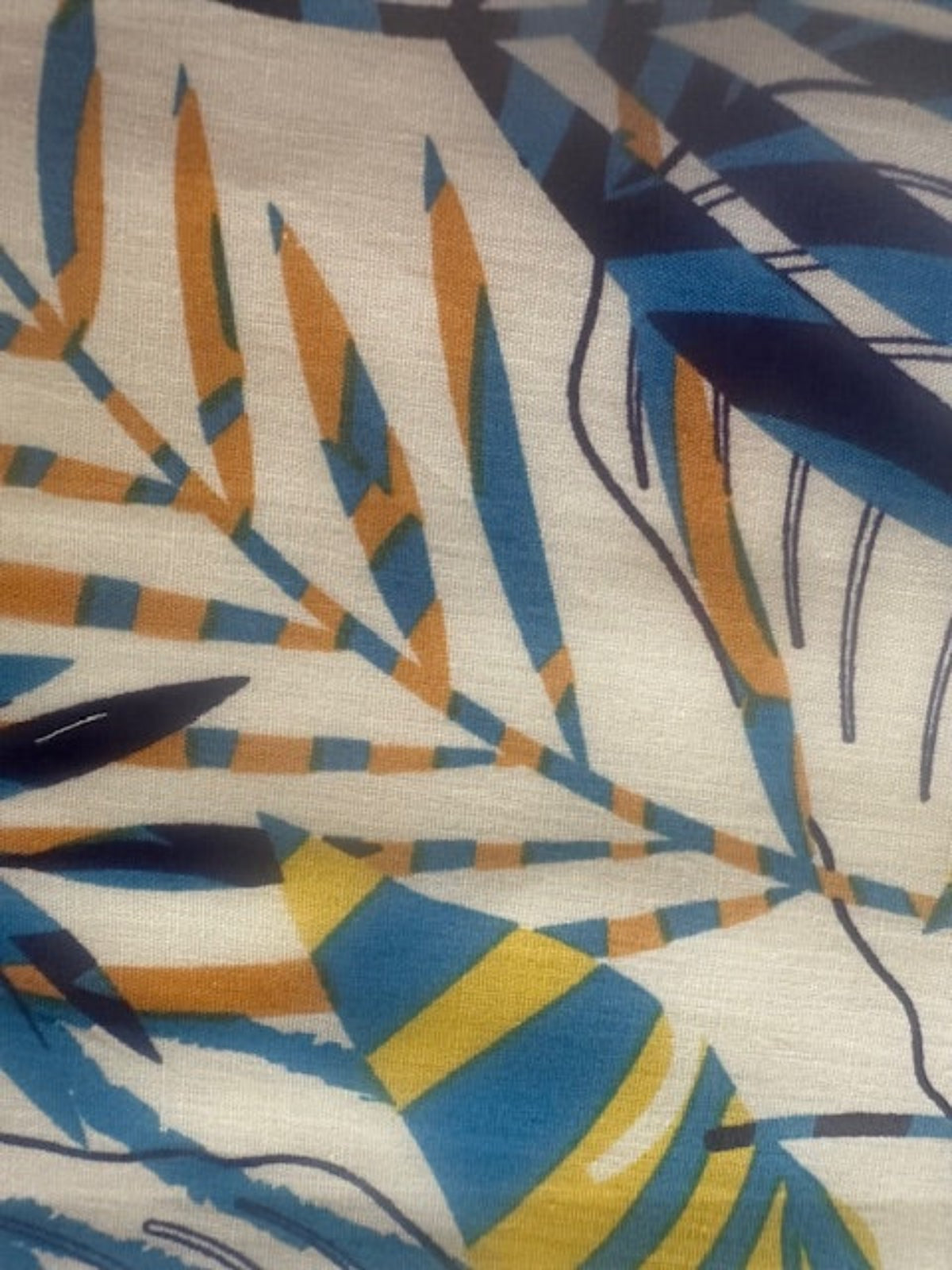 Blue/Yellow Fern Print on Cotton Lawn