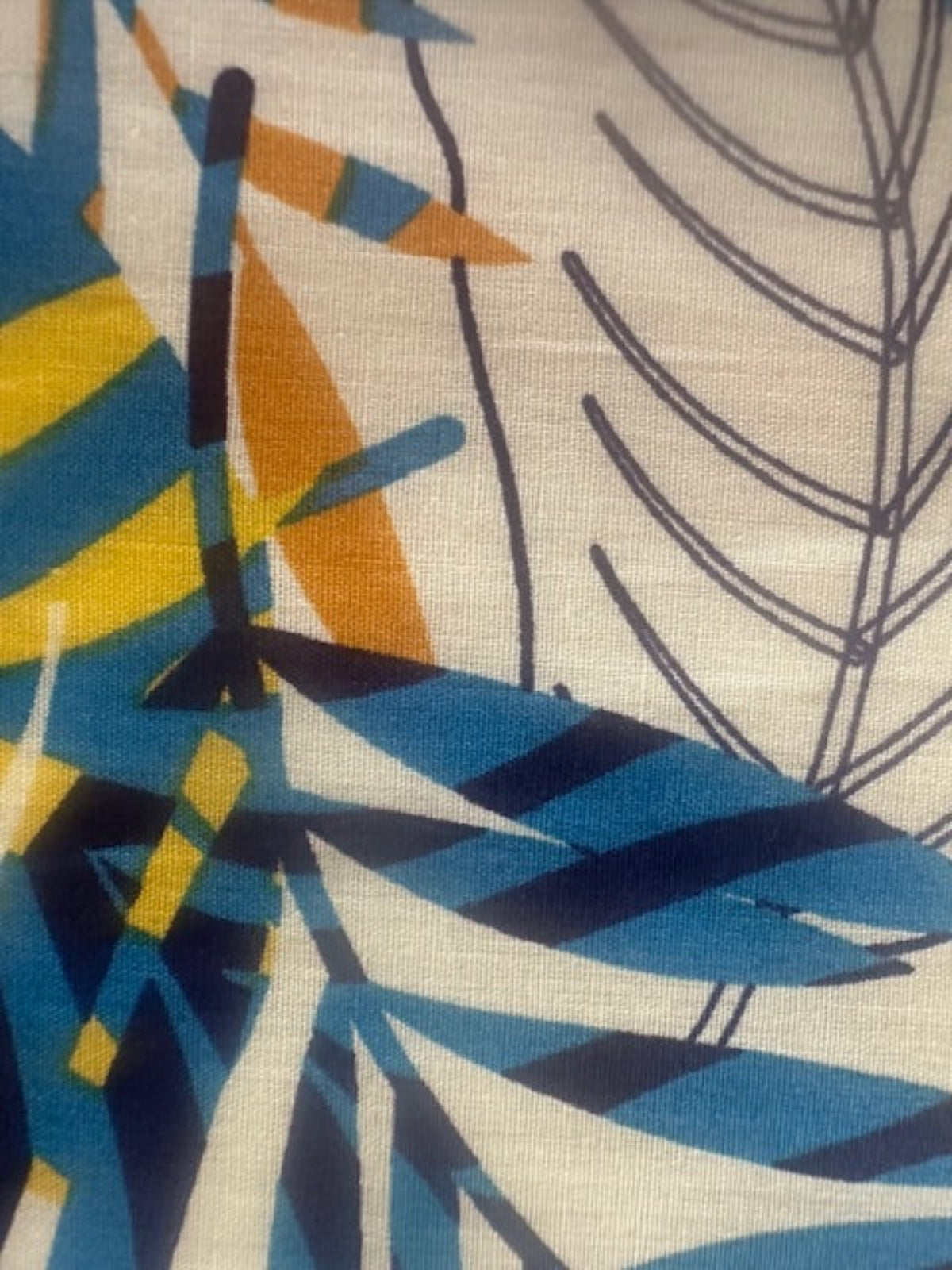 Blue/Yellow Fern Print on Cotton Lawn