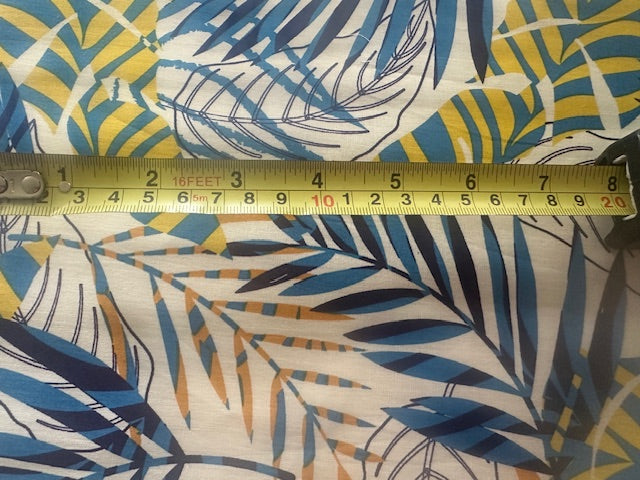 Blue/Yellow Fern Print on Cotton Lawn