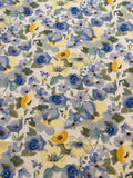 Blue/Yellow Watercolour Roses & Poppies on Cotton Lawn