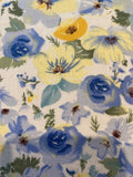 Blue/Yellow Watercolour Roses & Poppies on Cotton Lawn