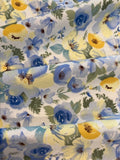 Blue/Yellow Watercolour Roses & Poppies on Cotton Lawn