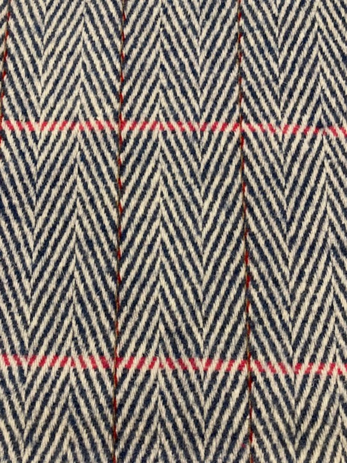 Blue Herringbone Wool Mix with Cerise Detail