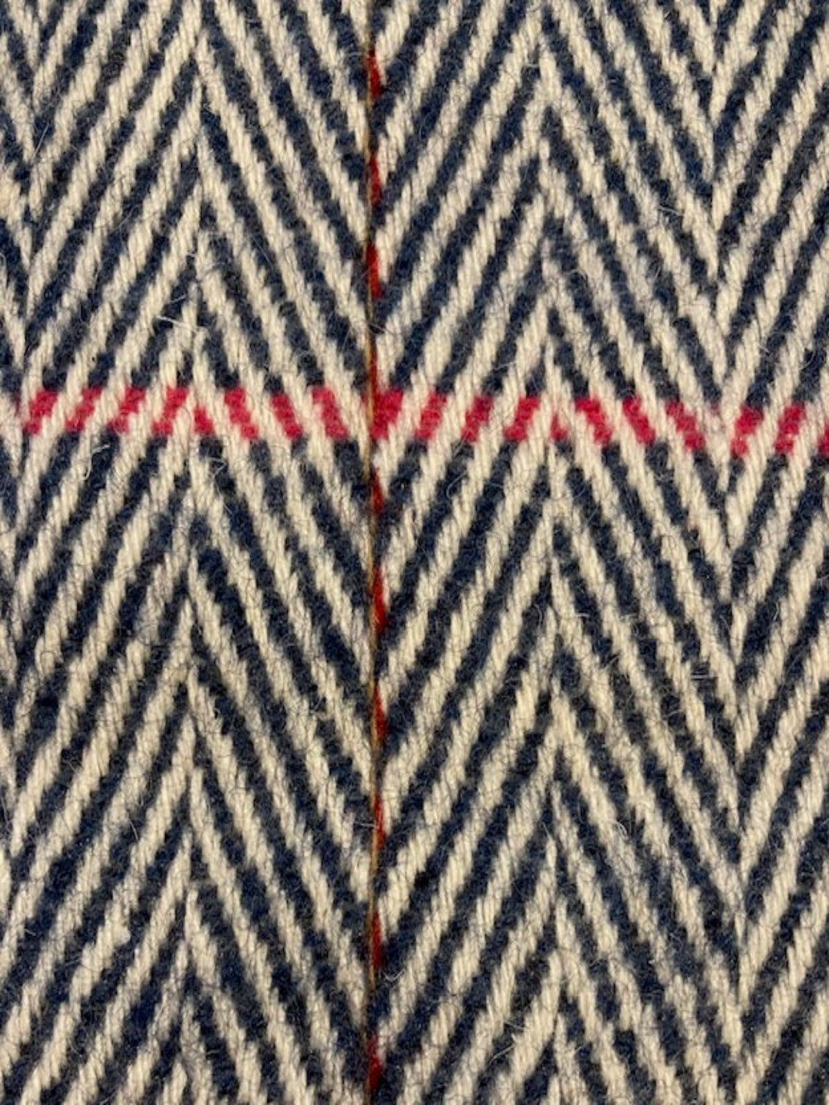 Blue Herringbone Wool Mix with Cerise Detail