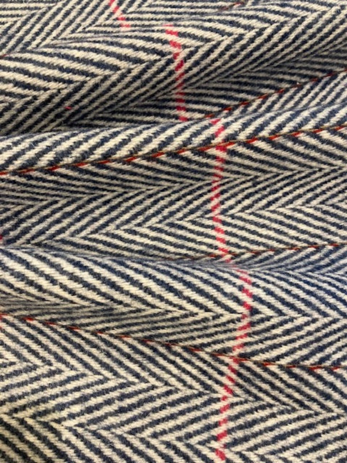 Blue Herringbone Wool Mix with Cerise Detail