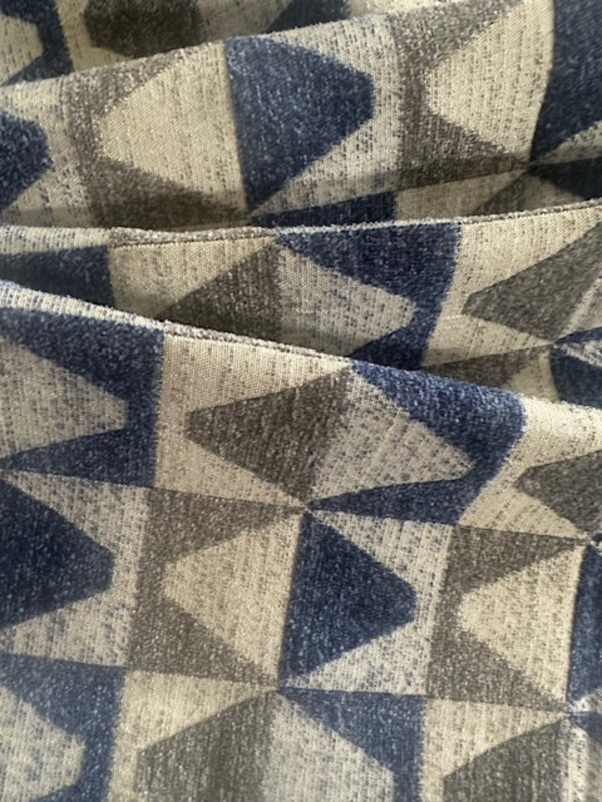 Blue/Grey Pyramid Jacquard in Rectangle Pattern. Thick Furnishing " Porter & Stone"