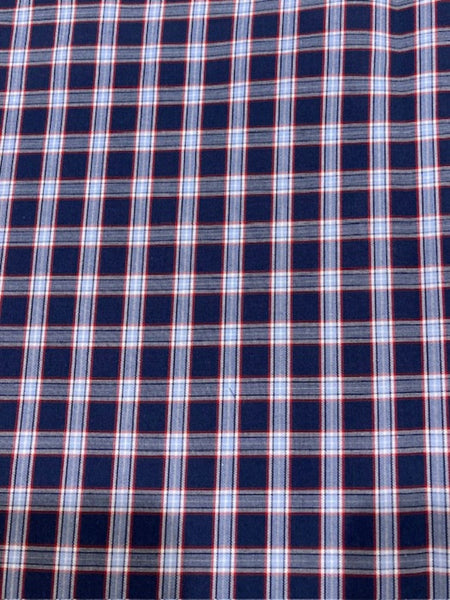 Navy with Red Highlight Cotton Check Shirting Weight