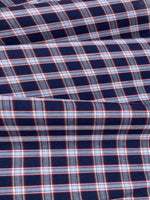 Navy with Red Highlight Cotton Check Shirting Weight