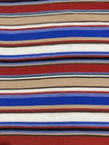 Blue/Red/Coffee Woven Cotton lightweight Stripe. Stripes run across the fabric.