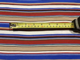 Blue/Red/Coffee Woven Cotton lightweight Stripe. Stripes run across the fabric.