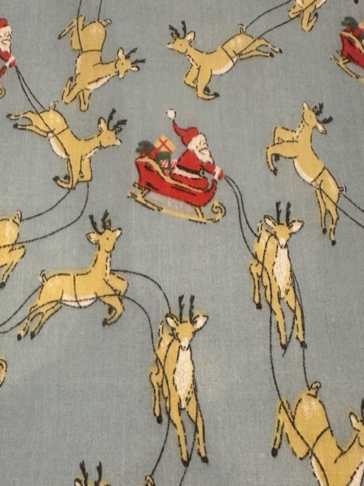 Santa Sleigh & Reindeer on Blue Poly/Cotton