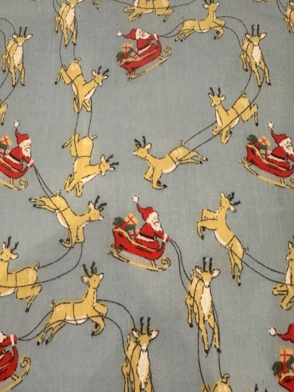 Santa Sleigh & Reindeer on Blue Poly/Cotton