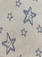 Blue Smiling Stars on White Cotton