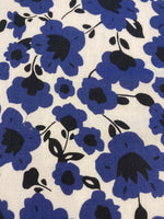 Blue on White Flower Print on Cotton Lawn