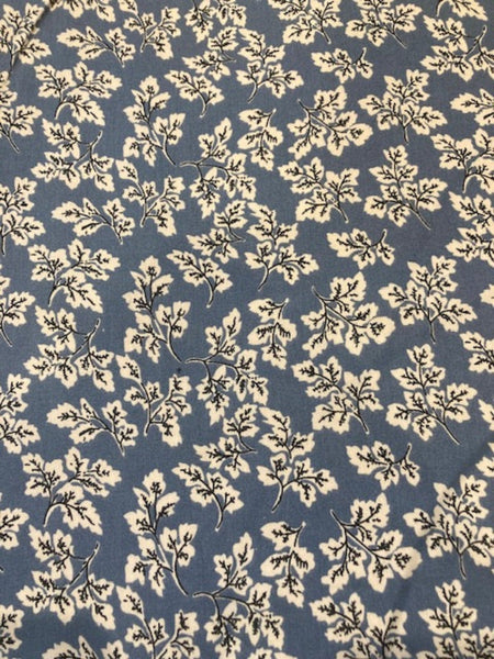 Leaf Print on Dusty Blue Cotton Lawn