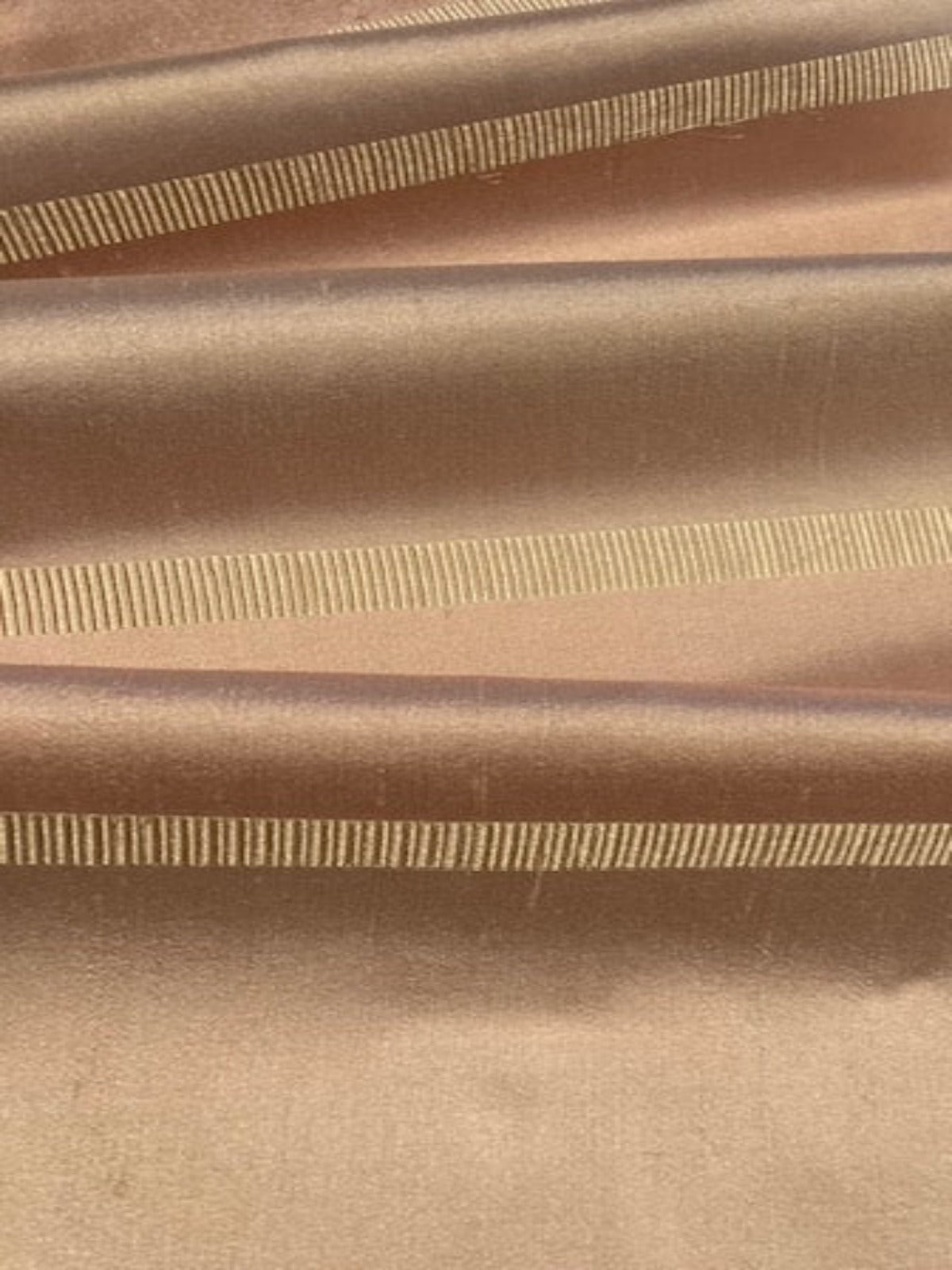 Blush Silk Dupion Irridescent Stripe with Ribboned Stripe running along the Fabric