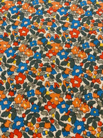 Orange/Blue Allover Flower on Cotton Lawn