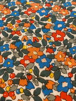 Orange/Blue Allover Flower on Cotton Lawn