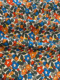 Orange/Blue Allover Flower on Cotton Lawn