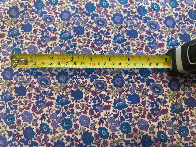 Royal Blue and Mauve Allover Floral on Cotton Lawn