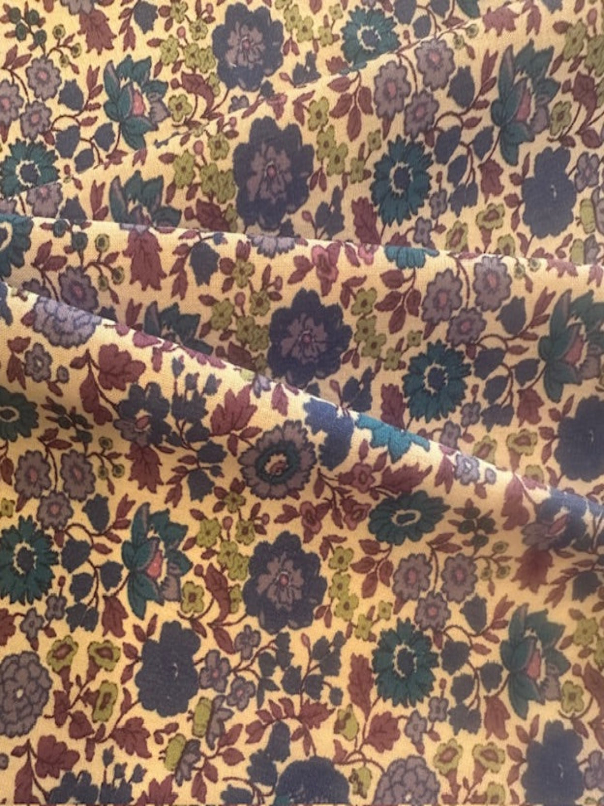 Royal Blue and Mauve Allover Floral on Cotton Lawn