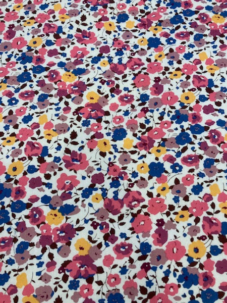Bright Pink & Blue Small Flowers on Cotton Lawn
