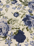 Blue Roses on White Cotton Lawn